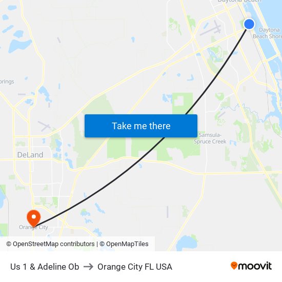 Us 1 & Adeline Ob to Orange City FL USA map