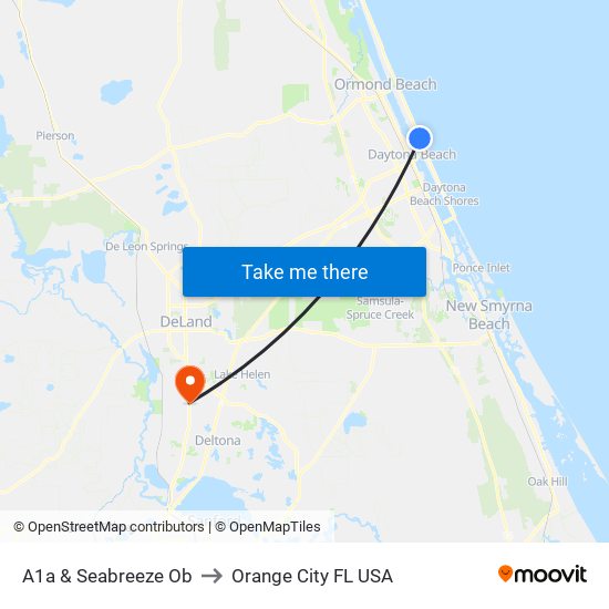 A1a & Seabreeze Ob to Orange City FL USA map