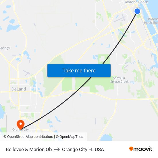 Bellevue & Marion Ob to Orange City FL USA map