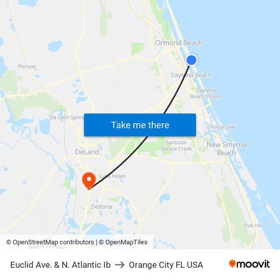 Euclid Ave. & N. Atlantic Ib to Orange City FL USA map