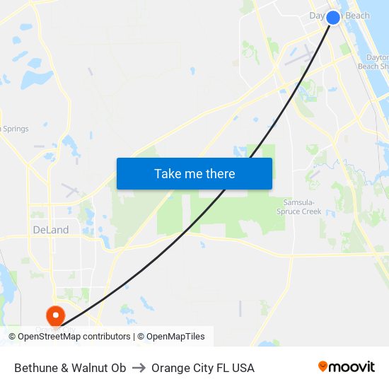 Bethune & Walnut Ob to Orange City FL USA map