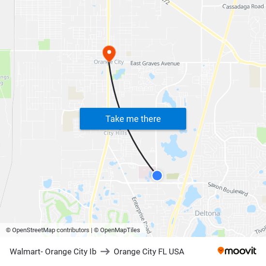 Walmart- Orange City Ib to Orange City FL USA map