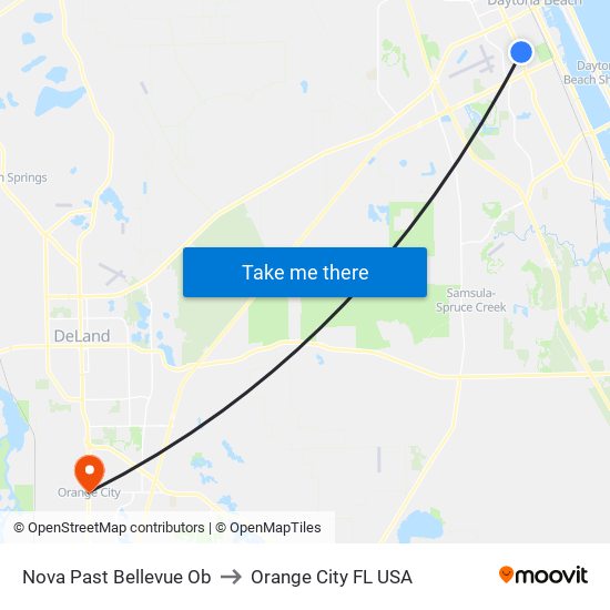 Nova Past Bellevue Ob to Orange City FL USA map