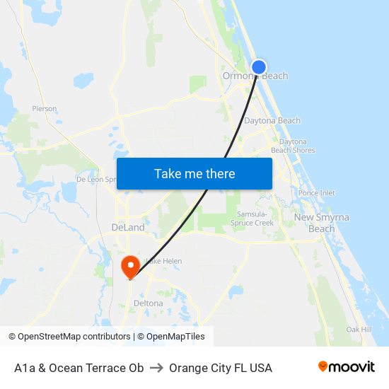 A1a & Ocean Terrace Ob to Orange City FL USA map