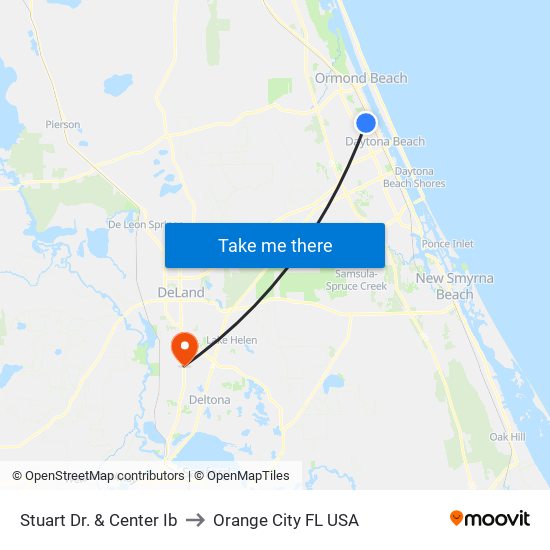 Stuart Dr. & Center Ib to Orange City FL USA map