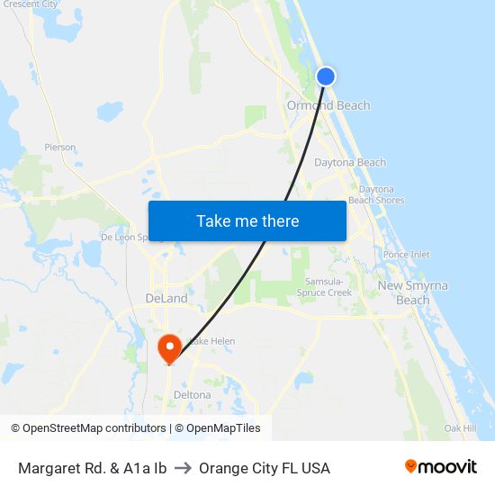 Margaret Rd. & A1a Ib to Orange City FL USA map