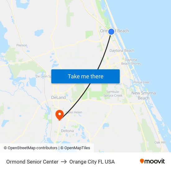 Ormond Senior Center to Orange City FL USA map