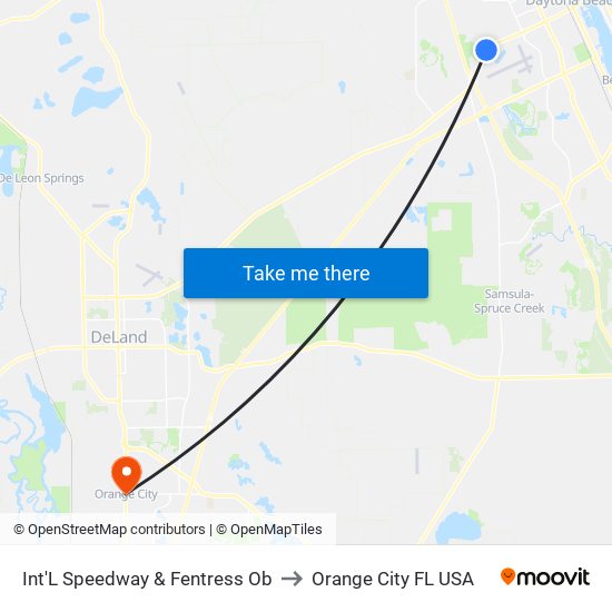 Int'L Speedway & Fentress Ob to Orange City FL USA map