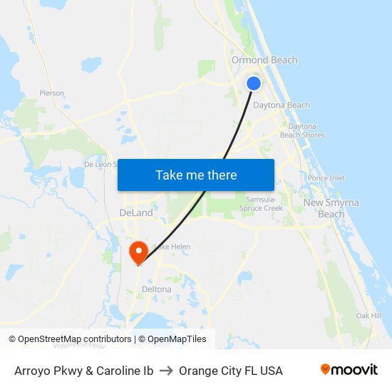 Arroyo Pkwy & Caroline Ib to Orange City FL USA map