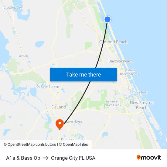 A1a & Bass Ob to Orange City FL USA map