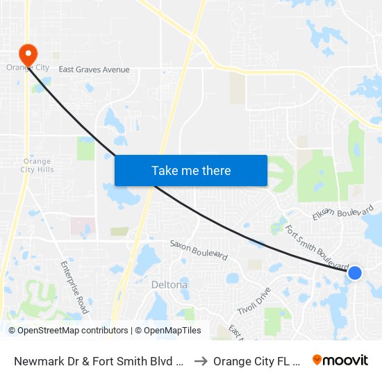 Newmark Dr & Fort Smith Blvd 22 Ib to Orange City FL USA map