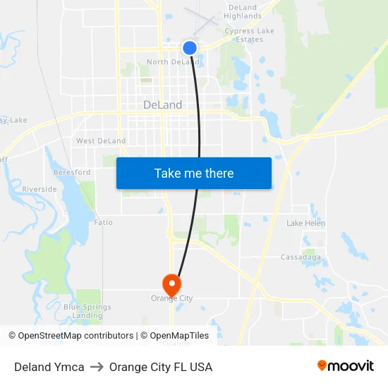Deland Ymca to Orange City FL USA map
