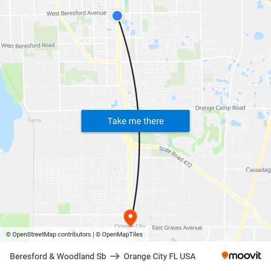 Beresford & Woodland Sb to Orange City FL USA map