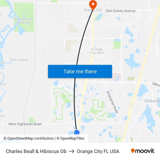 Charles Beall & Hibiscus Ob to Orange City FL USA map