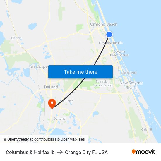 Columbus & Halifax Ib to Orange City FL USA map