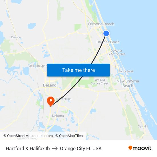 Hartford & Halifax Ib to Orange City FL USA map