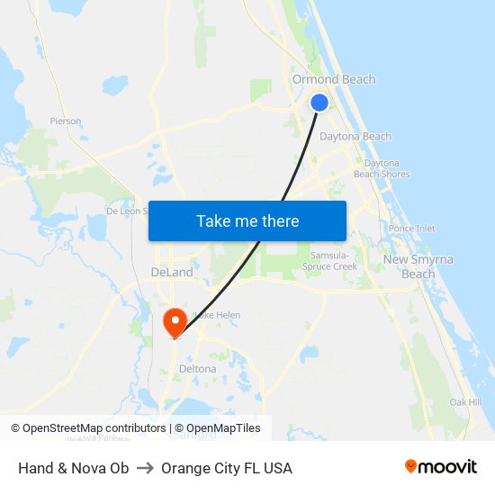 Hand & Nova Ob to Orange City FL USA map