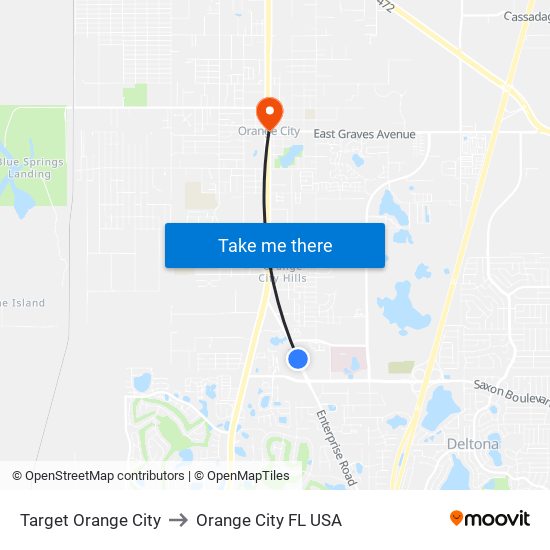 Target Orange City to Orange City FL USA map