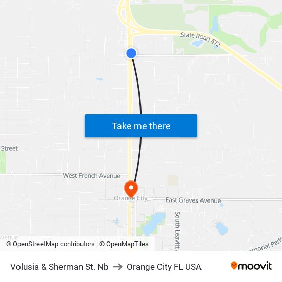 Volusia & Sherman St. Nb to Orange City FL USA map