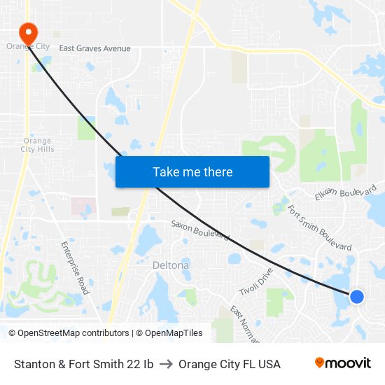 Stanton & Fort Smith 22 Ib to Orange City FL USA map