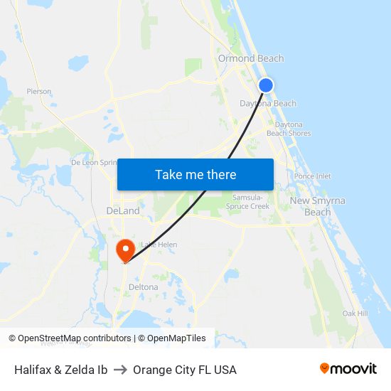 Halifax & Zelda Ib to Orange City FL USA map