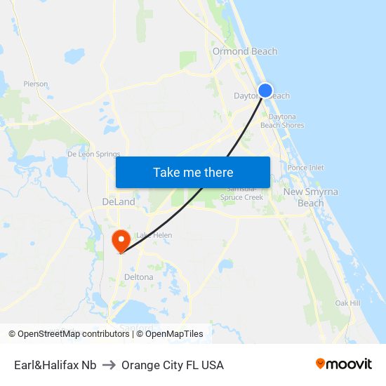 Earl&Halifax Nb to Orange City FL USA map