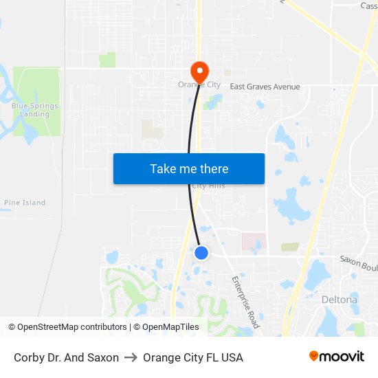 Corby Dr. And Saxon to Orange City FL USA map