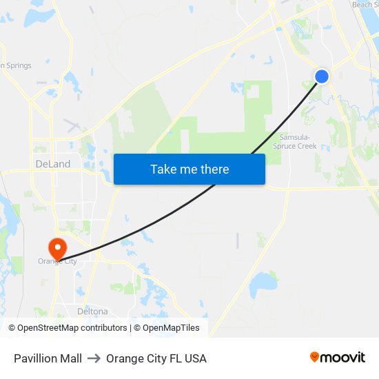 Pavillion Mall to Orange City FL USA map