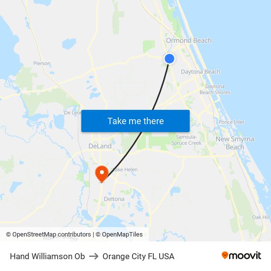 Hand  Williamson Ob to Orange City FL USA map