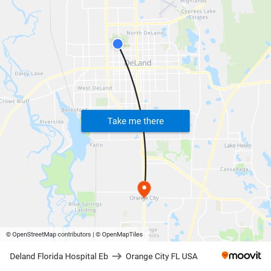 Deland Florida Hospital Eb to Orange City FL USA map
