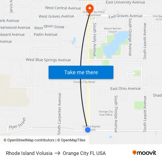 Rhode Island  Volusia to Orange City FL USA map