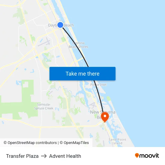 Transfer Plaza to Advent Health map