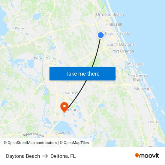 Daytona Beach to Deltona, FL map