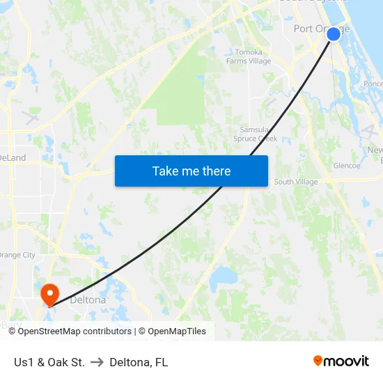 Us1 & Oak St. to Deltona, FL map