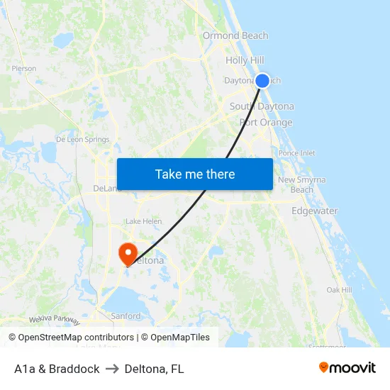 A1a & Braddock to Deltona, FL map