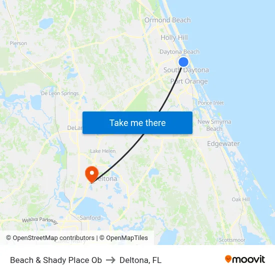 Beach & Shady Place Ob to Deltona, FL map