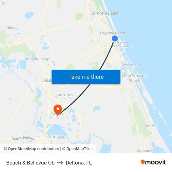 Beach & Bellevue Ob to Deltona, FL map