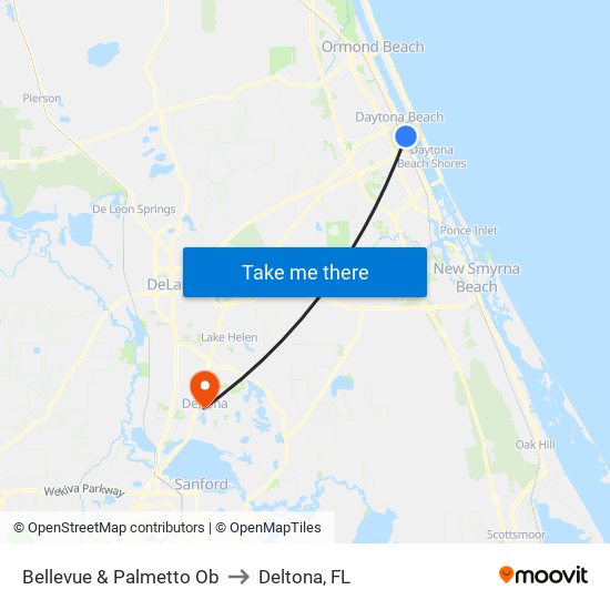 Bellevue & Palmetto Ob to Deltona, FL map