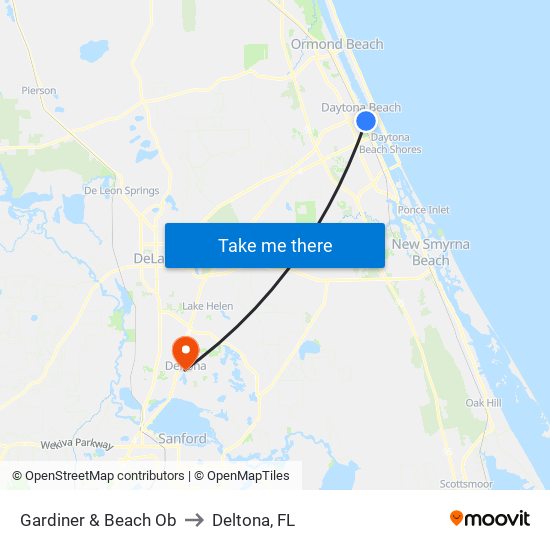 Gardiner & Beach Ob to Deltona, FL map