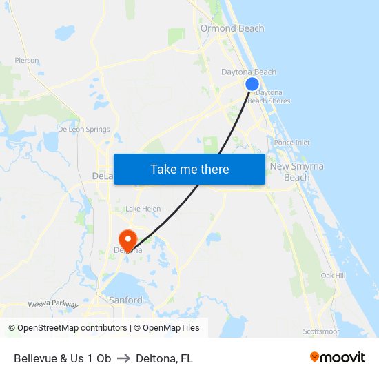Bellevue & Us 1 Ob to Deltona, FL map