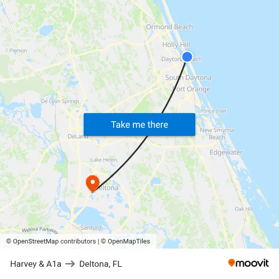Harvey & A1a to Deltona, FL map