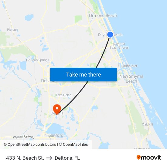 433 N. Beach St. to Deltona, FL map
