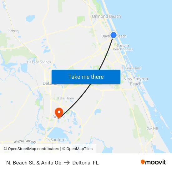 N. Beach St. & Anita Ob to Deltona, FL map