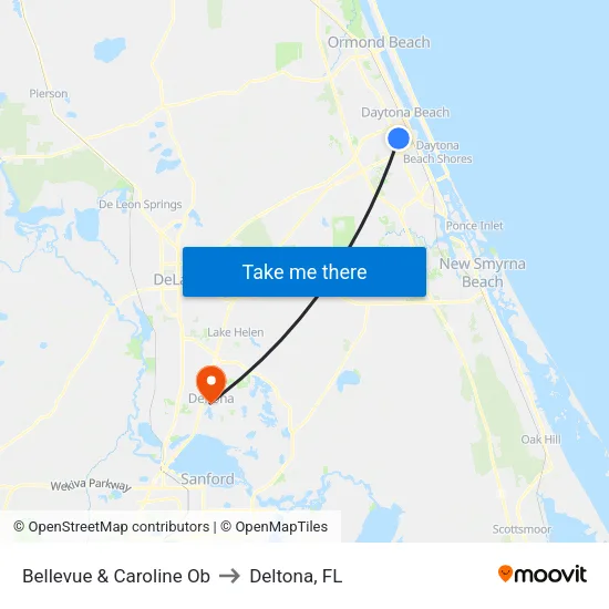 Bellevue & Caroline Ob to Deltona, FL map