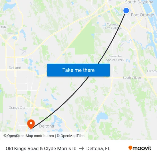 Old Kings Road & Clyde Morris Ib to Deltona, FL map