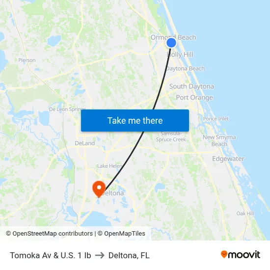 Tomoka Av & U.S. 1 Ib to Deltona, FL map