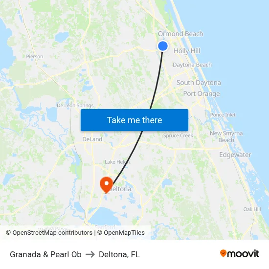 Granada & Pearl Ob to Deltona, FL map