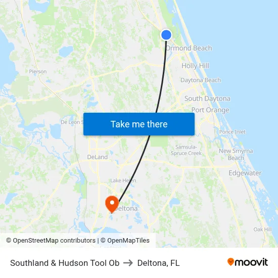 Southland & Hudson Tool Ob to Deltona, FL map