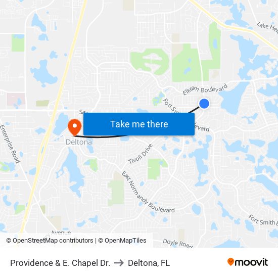 Providence & E. Chapel Dr. to Deltona, FL map