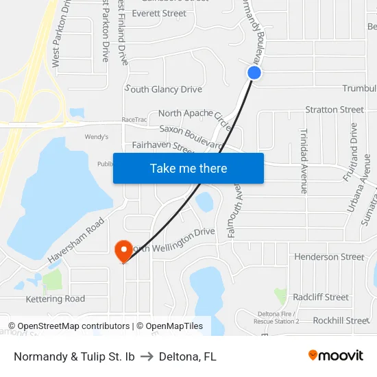 Normandy & Tulip St. Ib to Deltona, FL map